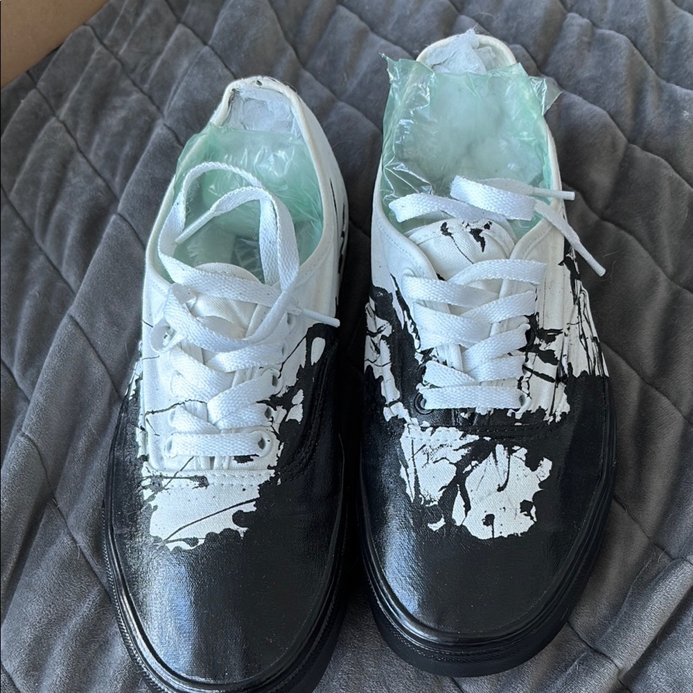 Vans Black and White Boat Shoes with Artistic Design One Of A Kind